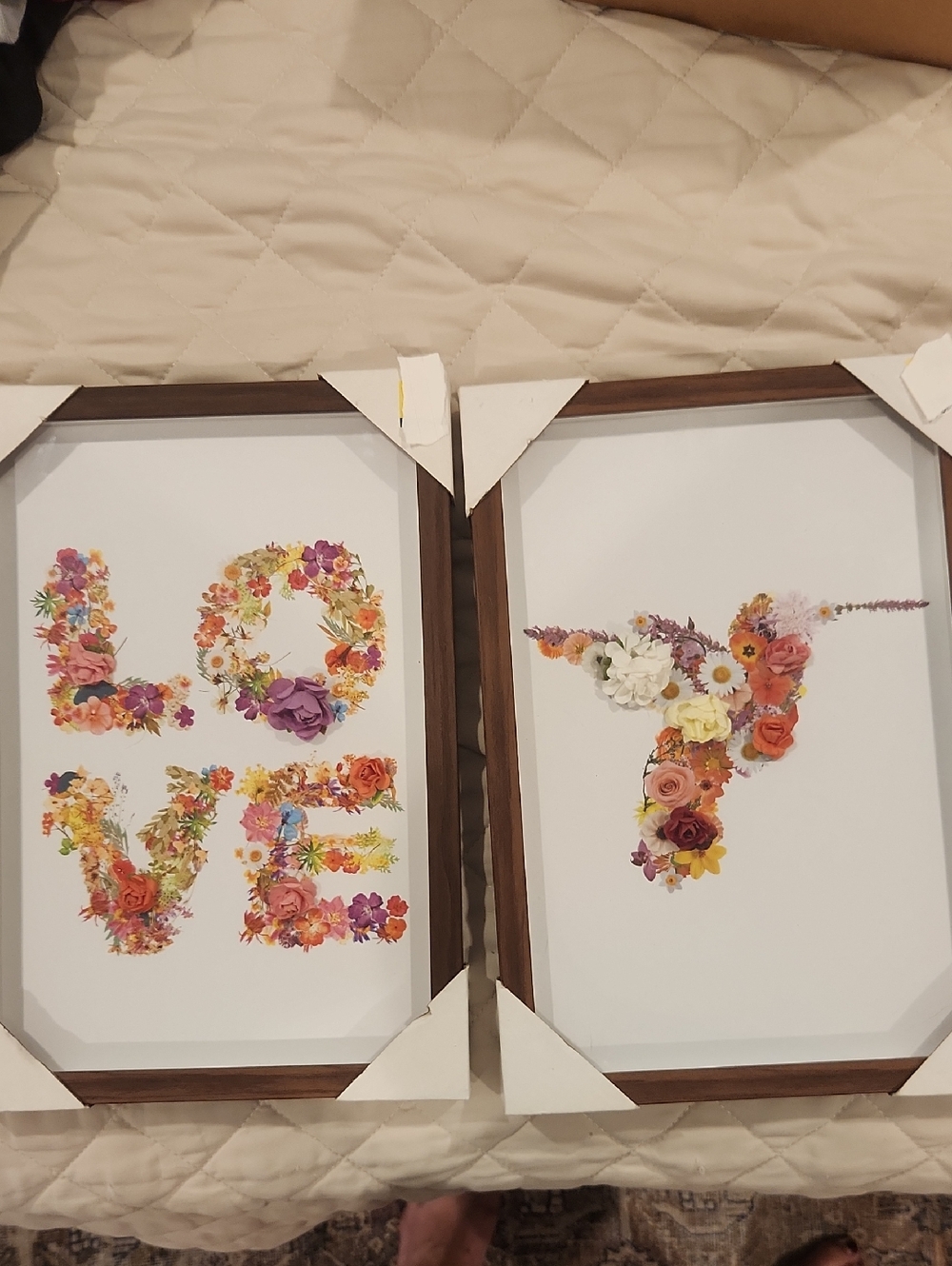 Floral 'LOVE' & Hummingbird Framed Wall Art - Set of 2